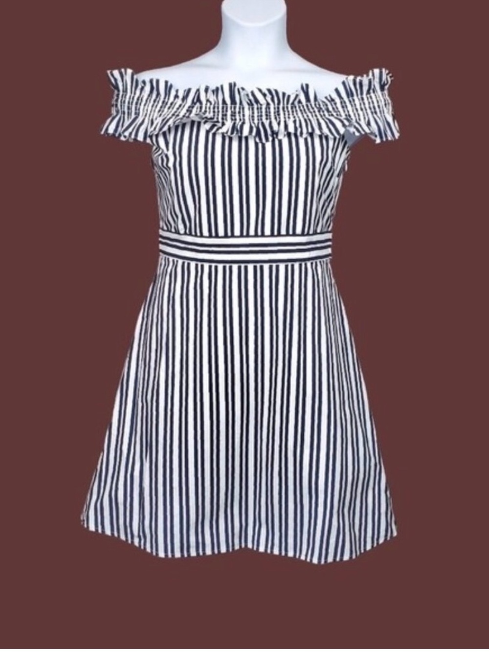 Kate Spade Womens Navy Blue Candy Stripe Off The Shoulder Dress Size 10 EUC